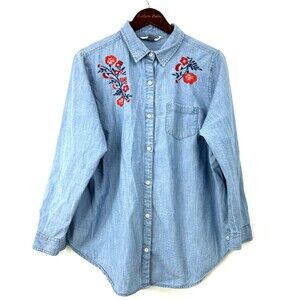 Old Navy Classic Denim Embroidered Button Up Floral Womens Sz XL Western 1049R4